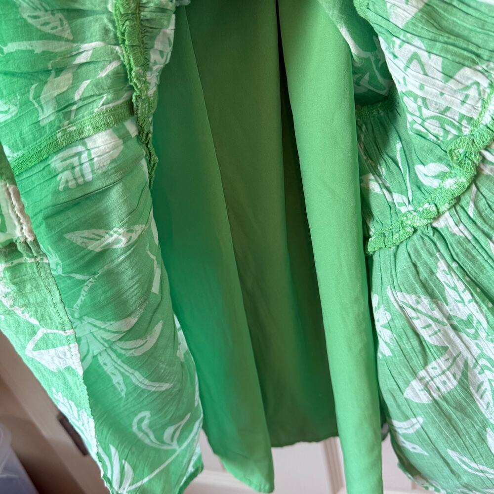 NEW American Eagle Corset Tiered Floral Cotton Midi Dress Green Women's Large - Picture 5 of 12